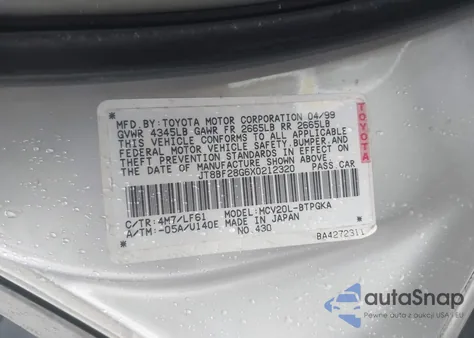 1999 Lexus Es 300 z USA, uszkodzony, nr VIN JT8BF28G6X0212320
